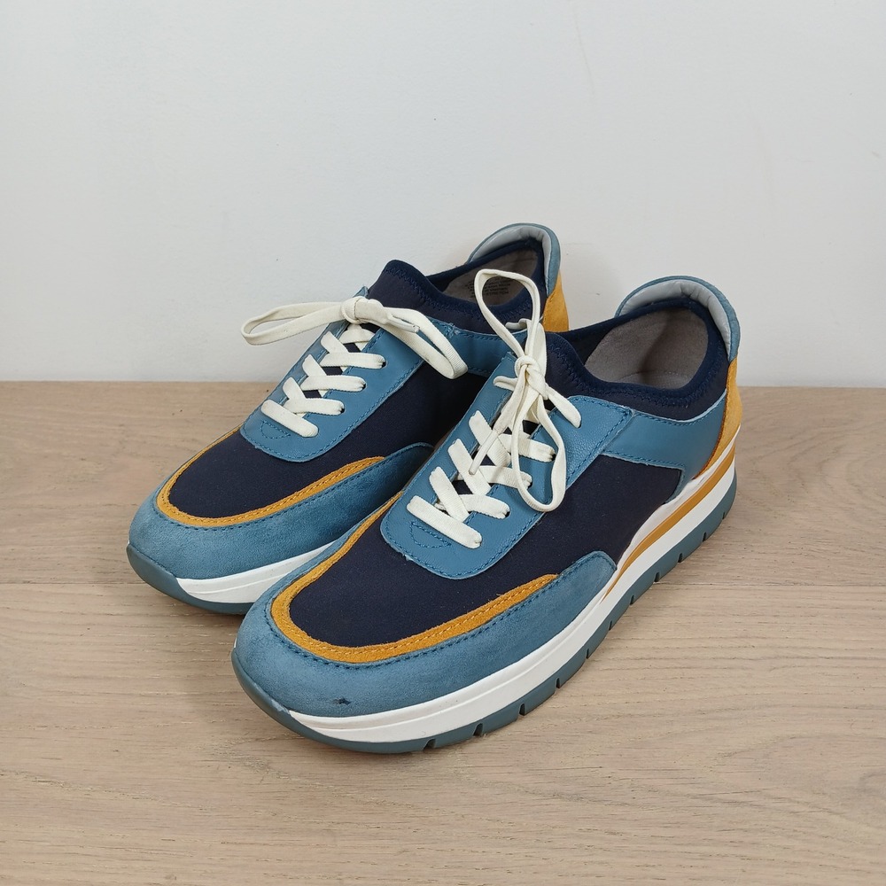 Naturalizer Marianne Sneakers Womens 9.5M Blue Suede Leather Platform Colorblock